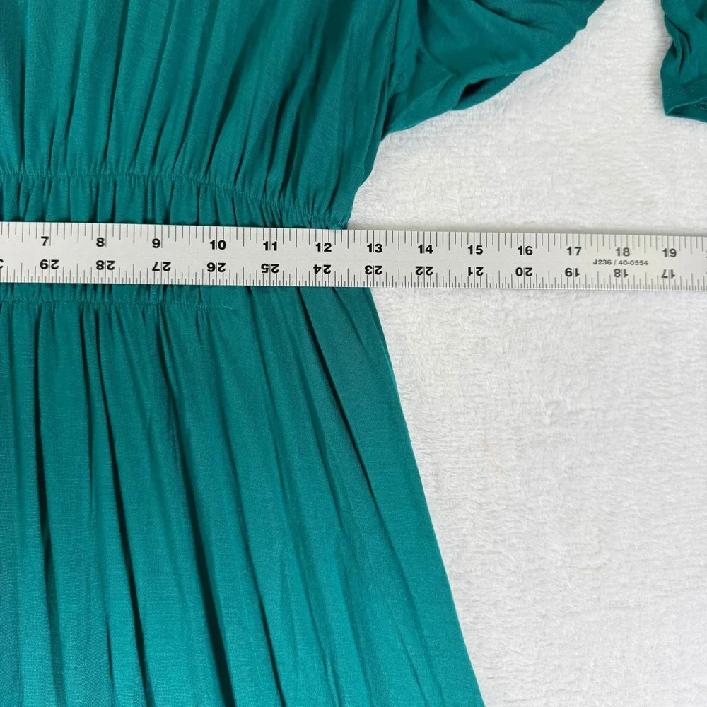 FP Beach Free People Teal Green Smocked Waist High-Low Maxi Dress XS Long Sleeve